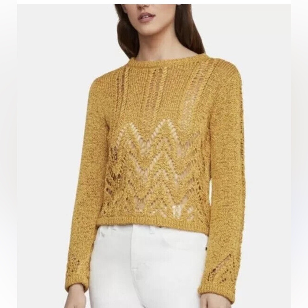 BCBGMaxAzria Mustard Yellow Crew Neck Sweater with Cable Knit. Size XS